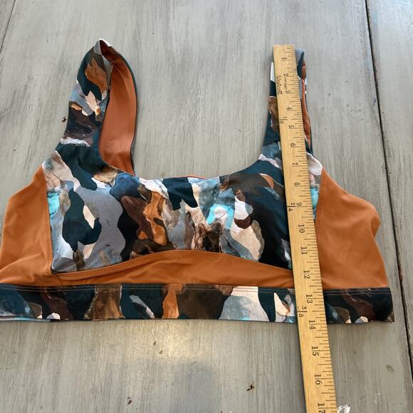 Fabletics Scoop Back Swim Bra & Bottoms Camo Paintbrush Teal Burnt Orange Sz XXL - Picture 6 of 11